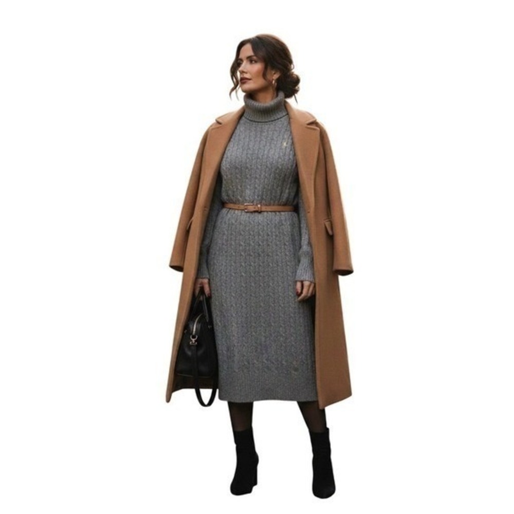 NWT‎ Polo Ralph Lauren Women's XL Cable-Knit Wool & Cashmere Sweater Dress Gray